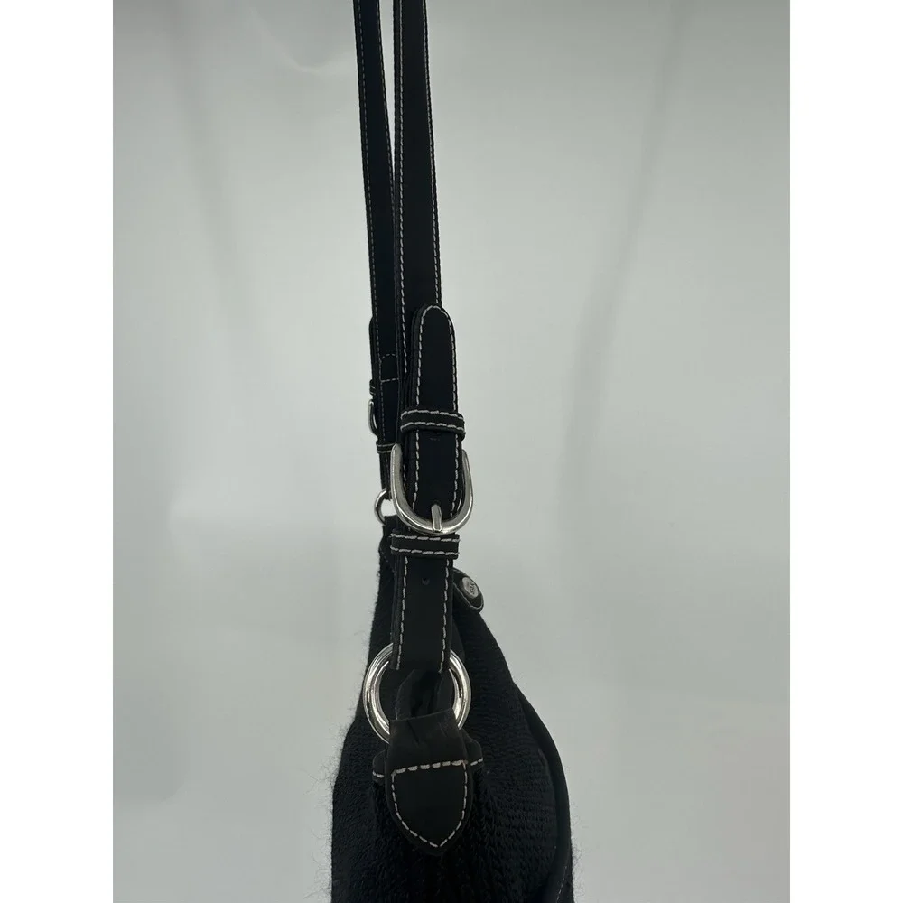 The Sak Handbag Purse Black‎ Woven Medium Adjustable Strap Logo Lined Shoulder